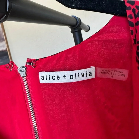 Alice and Olivia Polly Red Leopard Fit/Flare mini Dress size 6 - Picture 5 of 12